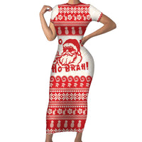 Red Mele Kalikimaka Hawaii Short Sleeve Bodycon Dress Funny Ho Ho Ho Santa Shaka - Polynesian Pride