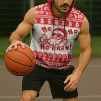 Red Mele Kalikimaka Hawaii Sleeveless Zip Hoodie Funny Ho Ho Ho Santa Shaka - Polynesian Pride