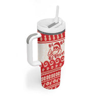 Red Mele Kalikimaka Hawaii Tumbler With Handle Funny Ho Ho Ho Santa Shaka - Polynesian Pride