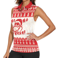 Red Mele Kalikimaka Hawaii Women Sleeveless Polo Shirt Funny Ho Ho Ho Santa Shaka - Polynesian Pride