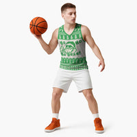 Green Mele Kalikimaka Hawaii Basketball Jersey Funny Ho Ho Ho Santa Shaka LT14 - Polynesian Pride