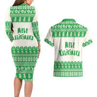 Green Mele Kalikimaka Hawaii Couples Matching Long Sleeve Bodycon Dress and Hawaiian Shirt Funny Ho Ho Ho Santa Shaka - Polynesian Pride