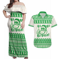 Green Mele Kalikimaka Hawaii Couples Matching Off Shoulder Maxi Dress and Hawaiian Shirt Funny Ho Ho Ho Santa Shaka - Polynesian Pride