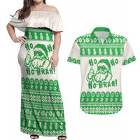 Green Mele Kalikimaka Hawaii Couples Matching Off Shoulder Maxi Dress and Hawaiian Shirt Funny Ho Ho Ho Santa Shaka - Polynesian Pride