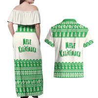 Green Mele Kalikimaka Hawaii Couples Matching Off Shoulder Maxi Dress and Hawaiian Shirt Funny Ho Ho Ho Santa Shaka - Polynesian Pride