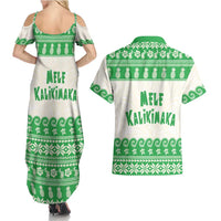 Green Mele Kalikimaka Hawaii Couples Matching Summer Maxi Dress and Hawaiian Shirt Funny Ho Ho Ho Santa Shaka - Polynesian Pride