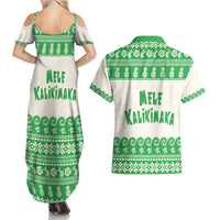 Green Mele Kalikimaka Hawaii Couples Matching Summer Maxi Dress and Hawaiian Shirt Funny Ho Ho Ho Santa Shaka - Polynesian Pride