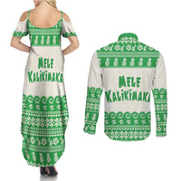 Green Mele Kalikimaka Hawaii Couples Matching Summer Maxi Dress and Long Sleeve Button Shirt Funny Ho Ho Ho Santa Shaka - Polynesian Pride
