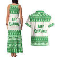 Green Mele Kalikimaka Hawaii Couples Matching Tank Maxi Dress and Hawaiian Shirt Funny Ho Ho Ho Santa Shaka - Polynesian Pride