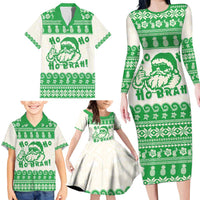 Green Mele Kalikimaka Hawaii Family Matching Long Sleeve Bodycon Dress and Hawaiian Shirt Funny Ho Ho Ho Santa Shaka - Polynesian Pride