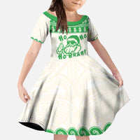 Green Mele Kalikimaka Hawaii Family Matching Off The Shoulder Long Sleeve Dress and Hawaiian Shirt Funny Ho Ho Ho Santa Shaka - Polynesian Pride