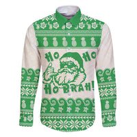 Green Mele Kalikimaka Hawaii Family Matching Off Shoulder Maxi Dress and Hawaiian Shirt Funny Ho Ho Ho Santa Shaka - Polynesian Pride