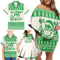 Green Mele Kalikimaka Hawaii Family Matching Off Shoulder Short Dress and Hawaiian Shirt Funny Ho Ho Ho Santa Shaka - Polynesian Pride