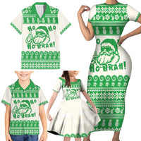 Green Mele Kalikimaka Hawaii Family Matching Short Sleeve Bodycon Dress and Hawaiian Shirt Funny Ho Ho Ho Santa Shaka - Polynesian Pride