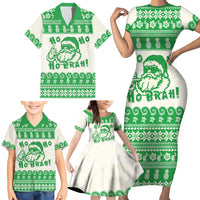 Green Mele Kalikimaka Hawaii Family Matching Short Sleeve Bodycon Dress and Hawaiian Shirt Funny Ho Ho Ho Santa Shaka - Polynesian Pride