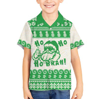 Green Mele Kalikimaka Hawaii Family Matching Short Sleeve Bodycon Dress and Hawaiian Shirt Funny Ho Ho Ho Santa Shaka - Polynesian Pride