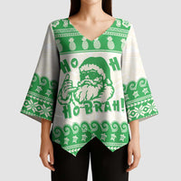 Green Mele Kalikimaka Hawaii Kimono Sleeve Blouse Funny Ho Ho Ho Santa Shaka LT14 - Polynesian Pride