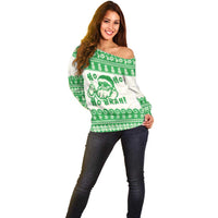 Green Mele Kalikimaka Hawaii Off Shoulder Sweater Funny Ho Ho Ho Santa Shaka - Polynesian Pride