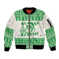 Green Mele Kalikimaka Hawaii Sleeve Zip Bomber Jacket Funny Ho Ho Ho Santa Shaka LT14 Unisex Green - Polynesian Pride