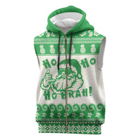 Green Mele Kalikimaka Hawaii Sleeveless Zip Hoodie Funny Ho Ho Ho Santa Shaka - Polynesian Pride