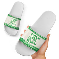 Green Mele Kalikimaka Hawaii Slide Sandals Funny Ho Ho Ho Santa Shaka - Polynesian Pride