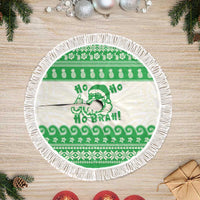 Green Mele Kalikimaka Hawaii Tree Skirt Funny Ho Ho Ho Santa Shaka LT14 Fringed Green - Polynesian Pride