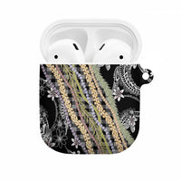 Black Palaka Hawaii Leis AirPods Case Hawaiian-plaid Elegant Tropical Vibes LT14 Black - Polynesian Pride