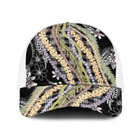 Black Palaka Hawaii Leis Baseball Net Cap Hawaiian-plaid Elegant Tropical Vibes LT14 One Size White Black - Polynesian Pride
