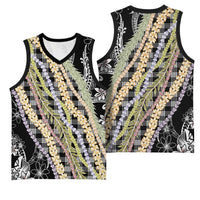 Black Palaka Hawaii Leis Basketball Jersey Hawaiian-plaid Elegant Tropical Vibes LT14 - Polynesian Pride