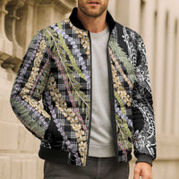Black Palaka Hawaii Leis Bomber Puffer Jacket Hawaiian-plaid Elegant Tropical Vibes LT14 - Polynesian Pride