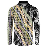 Black Palaka Hawaii Leis Button Sweatshirt Hawaiian-plaid Elegant Tropical Vibes LT14 Black - Polynesian Pride