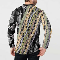 Black Palaka Hawaii Leis Button Sweatshirt Hawaiian-plaid Elegant Tropical Vibes LT14 - Polynesian Pride
