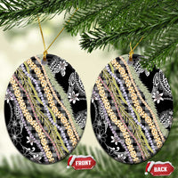 Black Palaka Hawaii Leis Ceramic Ornament Hawaiian-plaid Elegant Tropical Vibes LT14 Oval Black - Polynesian Pride