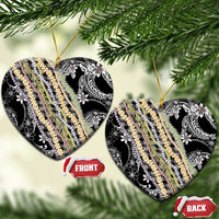 Black Palaka Hawaii Leis Ceramic Ornament Hawaiian-plaid Elegant Tropical Vibes LT14 Heart Black - Polynesian Pride