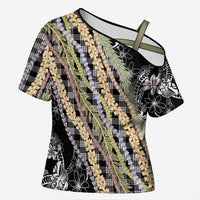 Black Palaka Hawaii Leis Cross Shoulder Shirt Hawaiian-plaid Elegant Tropical Vibes LT14 Female Black - Polynesian Pride