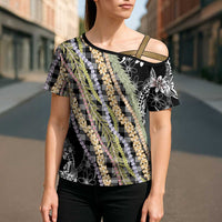 Black Palaka Hawaii Leis Cross Shoulder Shirt Hawaiian-plaid Elegant Tropical Vibes LT14 - Polynesian Pride