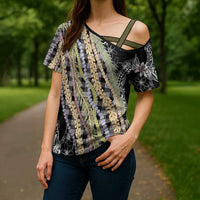Black Palaka Hawaii Leis Cross Shoulder Shirt Hawaiian-plaid Elegant Tropical Vibes LT14 - Polynesian Pride