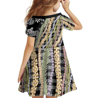 Black Palaka Hawaii Leis Family Matching Long Sleeve Bodycon Dress and Hawaiian Shirt Hawaiian-plaid Elegant Tropical Vibes - Polynesian Pride
