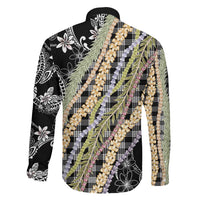 Black Palaka Hawaii Leis Family Matching Long Sleeve Bodycon Dress and Hawaiian Shirt Hawaiian-plaid Elegant Tropical Vibes - Polynesian Pride