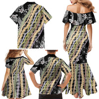 Black Palaka Hawaii Leis Family Matching Mermaid Dress and Hawaiian Shirt Hawaiian-plaid Elegant Tropical Vibes - Polynesian Pride