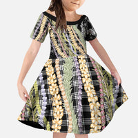 Black Palaka Hawaii Leis Family Matching Off Shoulder Maxi Dress and Hawaiian Shirt Hawaiian-plaid Elegant Tropical Vibes - Polynesian Pride