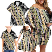 Black Palaka Hawaii Leis Family Matching Off Shoulder Short Dress and Hawaiian Shirt Hawaiian-plaid Elegant Tropical Vibes - Polynesian Pride