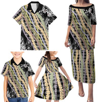 Black Palaka Hawaii Leis Family Matching Puletasi and Hawaiian Shirt Hawaiian-plaid Elegant Tropical Vibes - Polynesian Pride