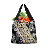 Black Palaka Hawaii Leis Grocery Bag Hawaiian-plaid Elegant Tropical Vibes - Polynesian Pride