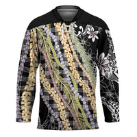 Black Palaka Hawaii Leis Hockey Jersey Hawaiian-plaid Elegant Tropical Vibes LT14 Unisex Black - Polynesian Pride