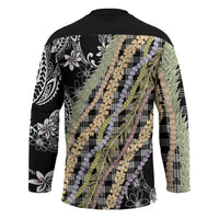Black Palaka Hawaii Leis Hockey Jersey Hawaiian-plaid Elegant Tropical Vibes LT14 - Polynesian Pride