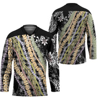 Black Palaka Hawaii Leis Hockey Jersey Hawaiian-plaid Elegant Tropical Vibes LT14 - Polynesian Pride