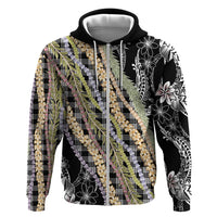 Black Palaka Hawaii Leis Hoodie Hawaiian-plaid Elegant Tropical Vibes - Polynesian Pride
