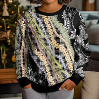 Black Palaka Hawaii Leis Kid Ugly Christmas Sweater Hawaiian-plaid Elegant Tropical Vibes LT14 - Polynesian Pride