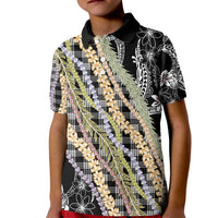Black Palaka Hawaii Leis Kid Polo Shirt Hawaiian-plaid Elegant Tropical Vibes LT14 Kid Black - Polynesian Pride